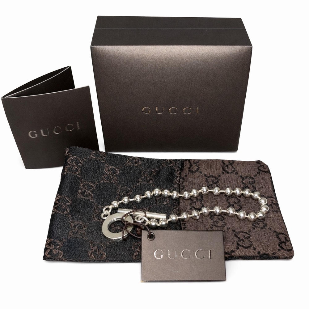 Gucci Boule Ball & T Bar Toggle Chain Bracelet Stamped 925 Sterling Silver